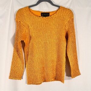 Vintage Valentina Golden Orange Crinkle Textured Stretch Top